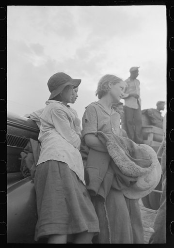 Untitled photo, possibly related to: Cotton pickers being paid off, Lake Dick Project, Arkansas