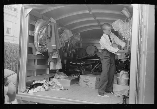Interior of truck used for transportation of band instruments, Crowley, Louisiana