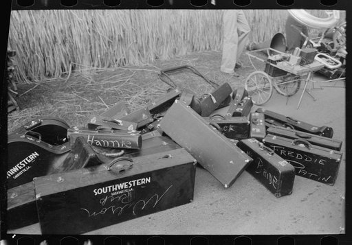 Instrument cases of Southwestern University band, National Rice Festival, Crowley, Louisiana