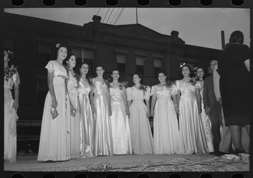 Untitled photo, possibly related to: Princesses at the National Rice Festival, Crowley, Louisiana. There were thirty of these chosen from different communities throughout the rice section, the Queen being chosen from them