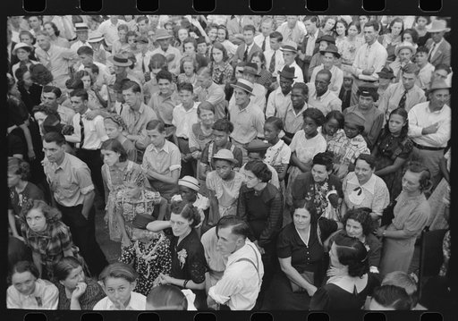 Crowd, listening to the Cajun band at National Rice Festival, Crowley, Louisiana