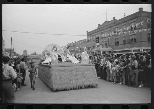 Untitled photo, possibly related to: Queen and attendant on float, National Rice Festival, Crowley, Louisiana