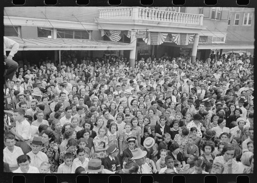 Crowd of people, National Rice Festival, Crowley, Louisiana, listening to Cajun band