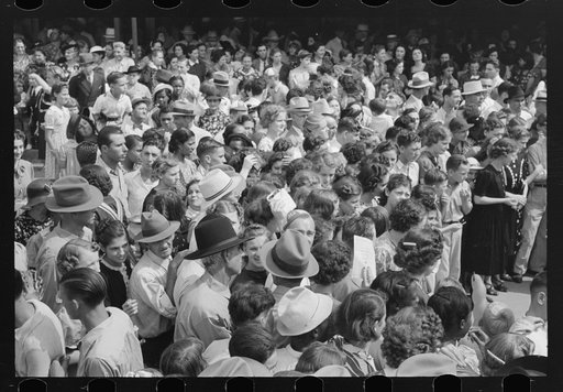 Untitled photo, possibly related to: Detail of crowd watching street dance, National Rice Festival, Crowley, Louisiana