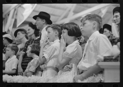 Group of people watching magician, state fair, Donaldsonville, Louisiana