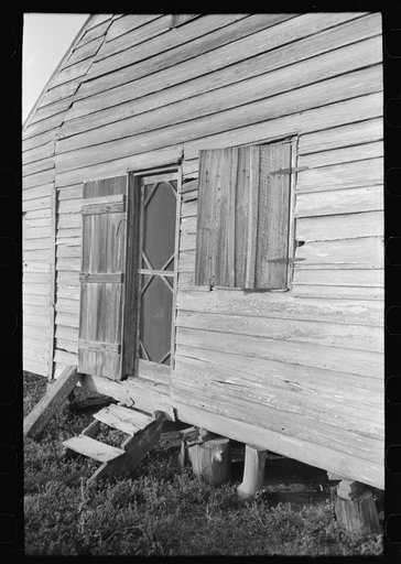 Detail of construction of hundred-year-old house in which aged Cajun couple are living, near Crowley, Louisiana