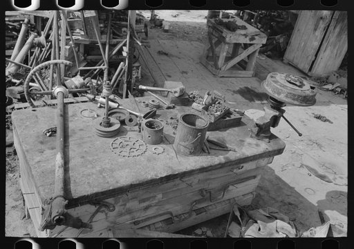 Workbench of junkyard owner, near Abbeville, Louisiana