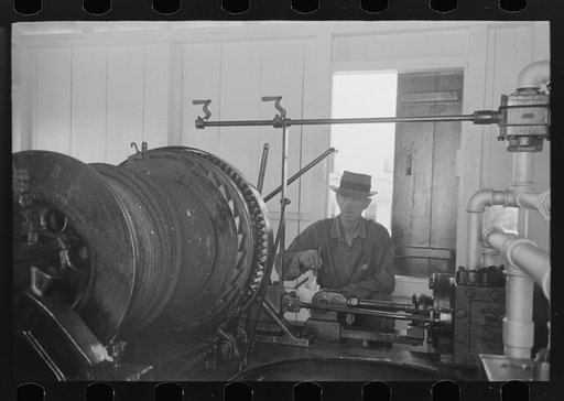 Untitled photo, possibly related to: Painting elevating winches near Burrwood, Louisiana