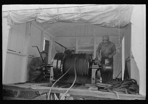Untitled photo, possibly related to: Painting elevating winches near Burrwood, Louisiana