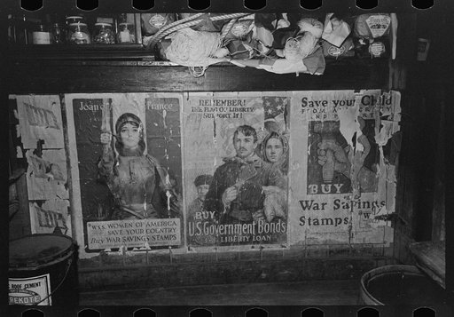 Liberty loan posters in general store, Olga, Louisiana