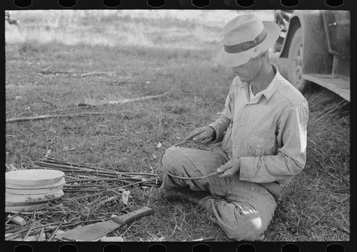 Untitled photo, possibly related to: Migrant cane chair maker on U.S. 90 near Jeanerette, Louisiana