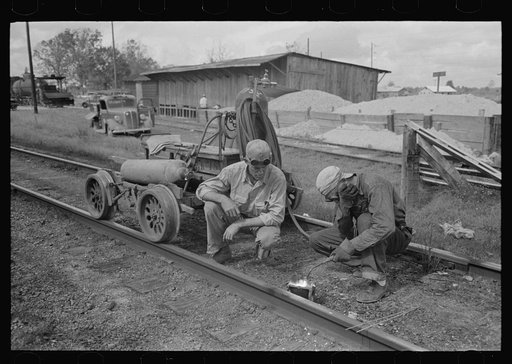 Welding a rail near Port Barre, Louisiana