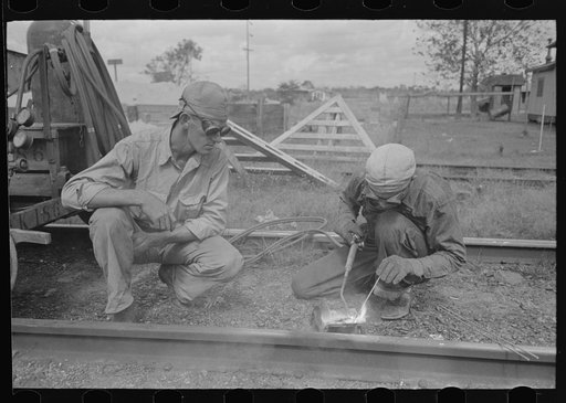 Welding on railroad near Port Barre, Louisiana