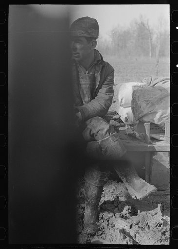 Untitled photo, possibly related to: Farmers of Chicot Farms Project, Arkansas with mud sled which is used for transporting supplies