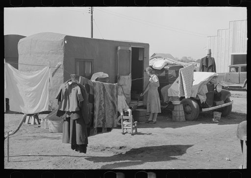 Trailer home and truck of white migrant family, Weslaco, Texas