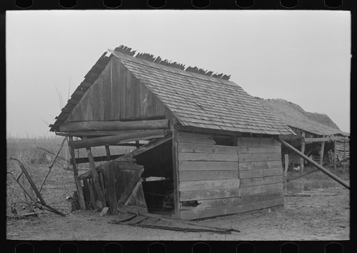 Untitled photo, possibly related to: Barn of sharecropper near Pace, Mississippi. Background photo for Sunflower Plantation