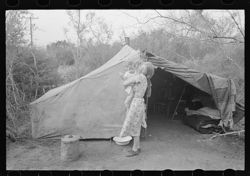 Untitled photo, possibly related to: Tent home of white migrant family near Harlingen, Texas