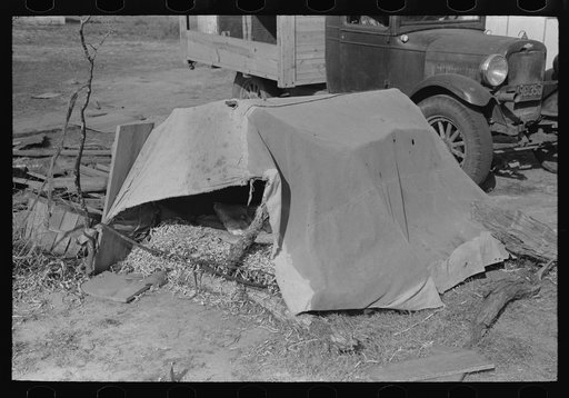 Tent in which migrant boy sleeps, Sebastin, Texas