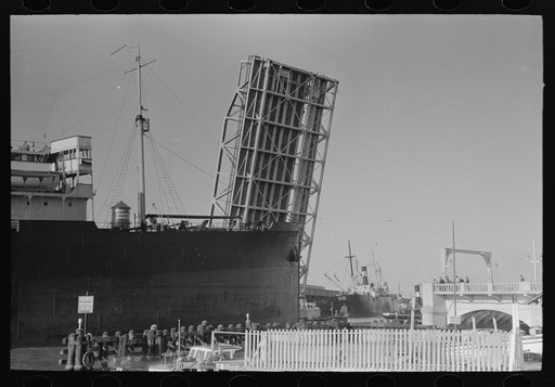 Untitled photo, possibly related to: Ship going through drawbridge entering port of Corpus Christi, Texas