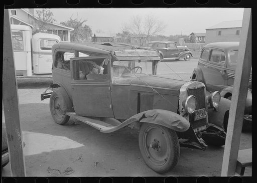 Automobile held together by wires, Sebastin, Texas