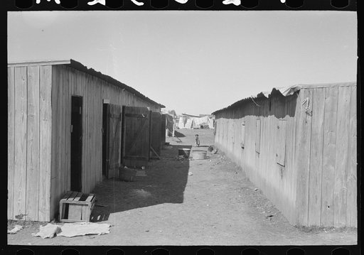 Looking down row of Mexican houses, Robstown, Texas
