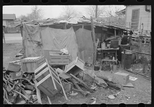 Home of Mexican squatters in San Antonio, Texas. They were receiving commodities from relief