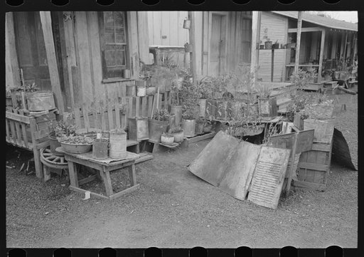 Old automobile parts are used in flower gardens for decoration as well as protection in the Mexican district of San Antonio, Texas