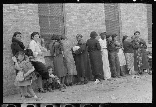 Untitled photo, possibly related to: Crowd of people waiting at WPA clothing department, San Antonio, Texas