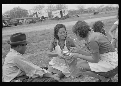 Pecan shellers eating lunch, San Antonio, Texas