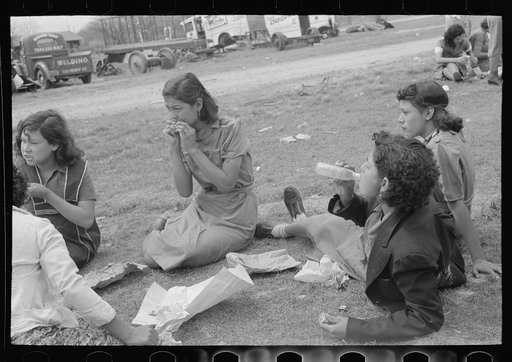 Pecan shellers eating lunch, San Antonio, Texas