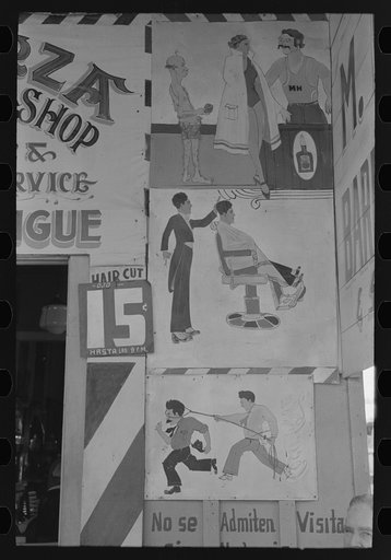 Decorations in front of Mexican barbershop, San Antonio, Texas