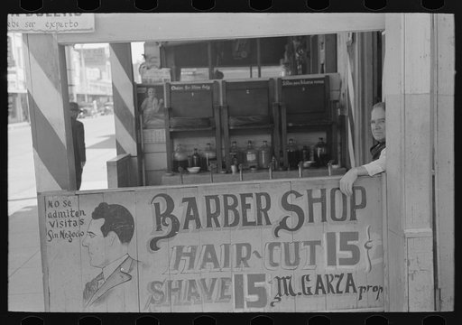 Untitled photo, possibly related to: Decorations in front of Mexican barbershop, San Antonio, Texas