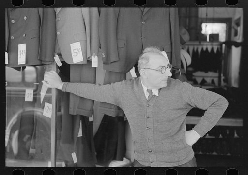Proprietor of credit clothing store in Mexican district, San Antonio, Texas
