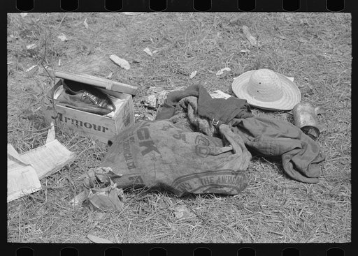 Part of migratory workers personal belongings, Hammond, Louisiana. Strawberry pickers