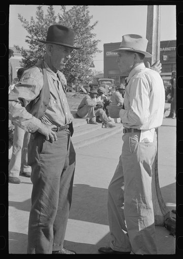 Two farmers talking together, Marshall, Texas