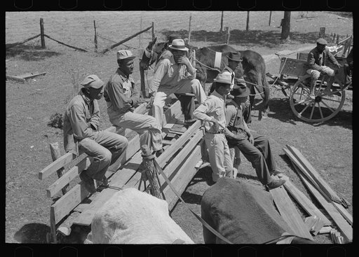 Group of FSA (Farm Security Administration) clients listening to speaker on project near Marshall, Texas. Sabine Farms, Texas