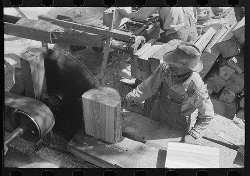 Sawing pine blocks to be made into shingles, Jefferson, Texas
