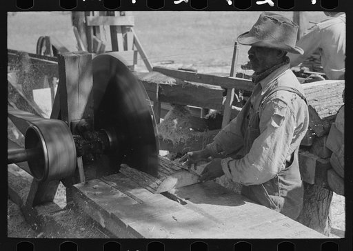Sawing pine blocks to be made into shingles, Jefferson, Texas