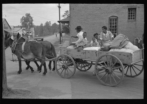Untitled photo, possibly related to: Negro farmer loading supplies into his wagon, Saturday afternoon, San Augustine, Texas