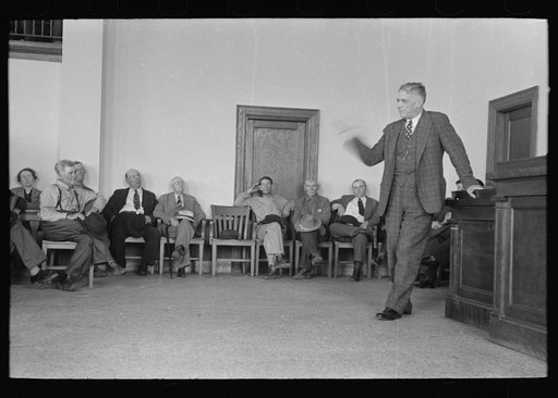 Local banker addressing citizen's meeting, San Augustine, Texas