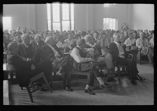 Untitled photo, possibly related to: Groups of San Augustine County residents gathered to discuss means of raising funds to continue WPA (Work Projects Administration) roadwork, San Augustine, Texas