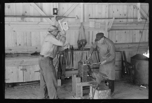 Untitled photo, possibly related to: Blacksmith shop, Southern Paper Mill construction shed, Lufkin, Texas
