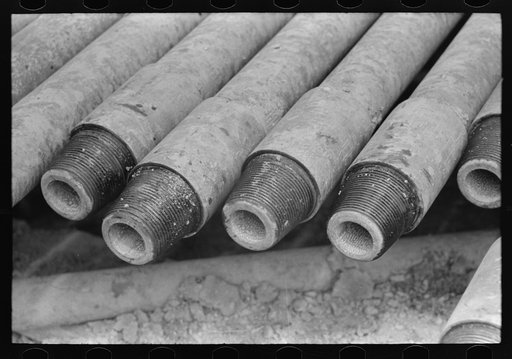 Detail of end of drilling pipe, oil field, Kilgore, Texas