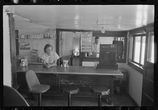 Untitled photo, possibly related to: Interior of hamburger stand. Waiting for customer, Alpine, Texas