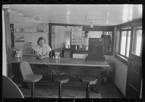 Interior of hamburger stand. Waiting for customer, Alpine, Texas