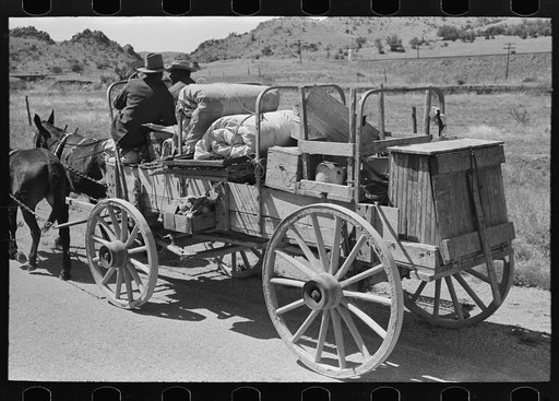 Chuck and bedroll wagon of the tank gang on the highway. Near Marfa, Texas