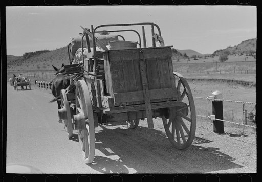 Chuck and bedroll wagon of the tank gang on the highway. Near Marfa, Texas