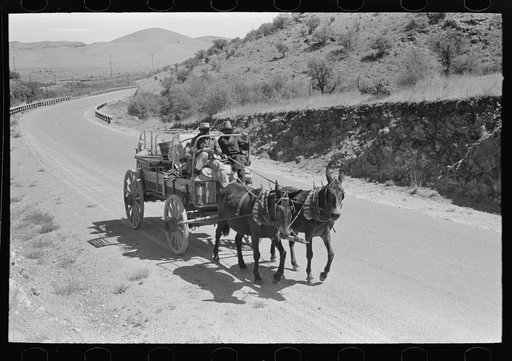 Chuck and bedroll wagon of the tank gang on the highway. Near Marfa, Texas