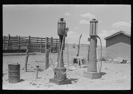 Gasoline pumps on cattle ranch near Marfa, Texas