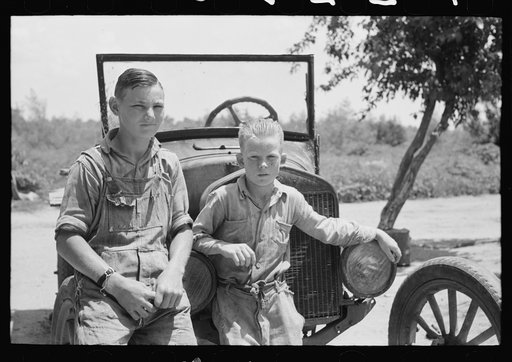 Untitled photo, possibly related to: Sons of agricultural day laborer after washing up for dinner, near Webber Falls, Muskogee County, Oklahoma